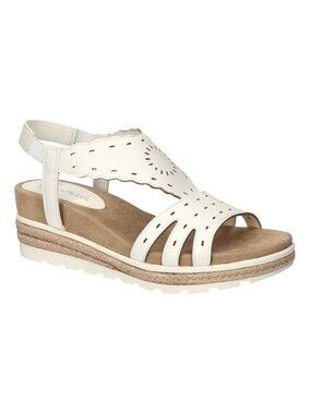 Easy Street Fran Size 11 Sandals White Stylish Wedge Heeled Open Toe Comfort